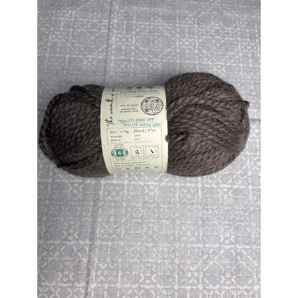 Lion Brand Wool Ease Thick Quick 6oz Teak Gray Brown Super Bulky Wool Blend Yarn - Picture 2 of 5